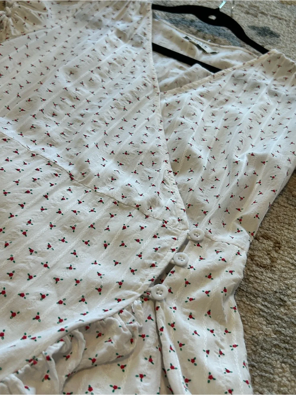 Molly Bracken White Mini Wrap Dress with Red Floral Print